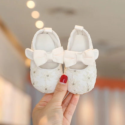 HAIZHIW 0-18 Months Cute White Lace Baby Girl Princess shoes Baby Shoes Bow Fringe Rubber Soled Non-slip Footwear Crib Shoes