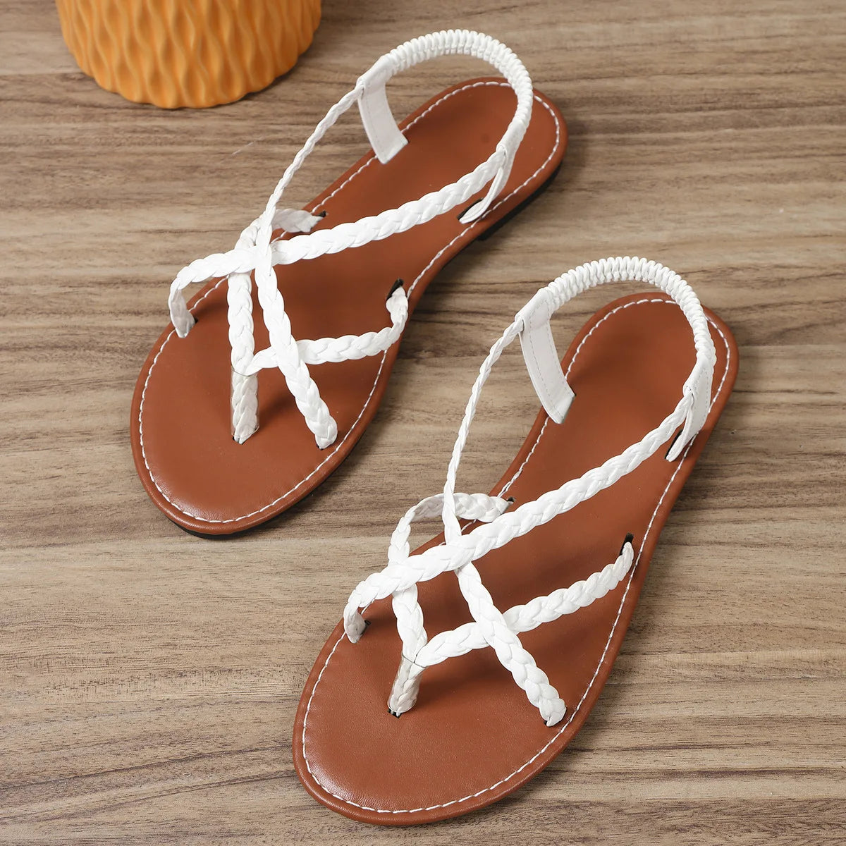 Flat Sandals, New Summer 2024 Solid Color Woven Herculean Flip-toe Sandals, Women Wear Beach Sandals