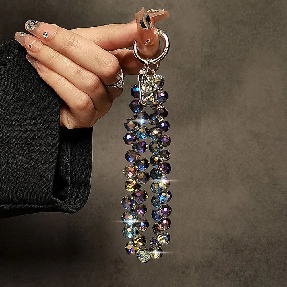 Glitter Beads Hand Wrist Strap Crystal Lanyard for iPhone Huawei Redmi Xiaomi Samsung Phone Charm Ornament Keychain Hang Rope