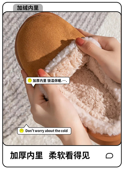 Comwarm Winter Plush Slippers For Women Indoor Antiskid Warm Cotton Slippers Fur Fluffy Flat Home Slides Lady Casual Furry Shoes