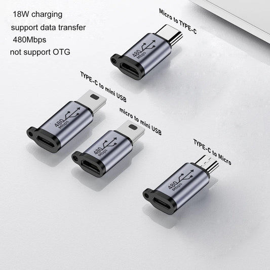 to Mini USB MicroUSB Adapter Micro USB to TypeC Mini USB Converter Connector Support Data Sync 480Mbps 18W