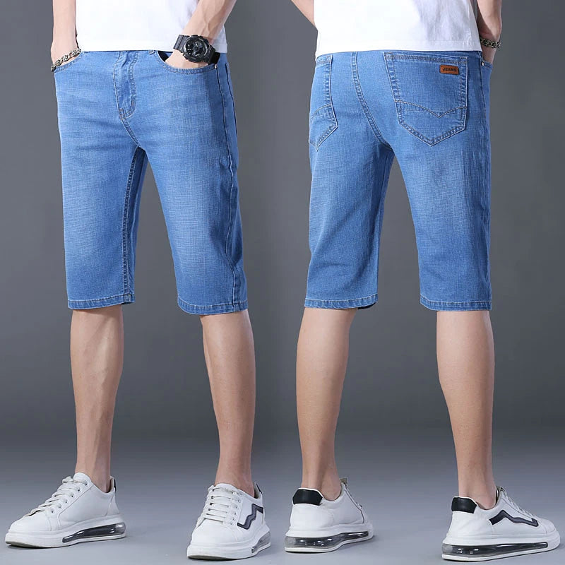 2024 Summer Men'S Thin Slim-Fit Denim Shorts Business Casual Fashion All-Match Stretch Loose Cropped Trousers Male Brand Jeans