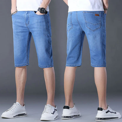 2024 Summer Men'S Thin Slim-Fit Denim Shorts Business Casual Fashion All-Match Stretch Loose Cropped Trousers Male Brand Jeans