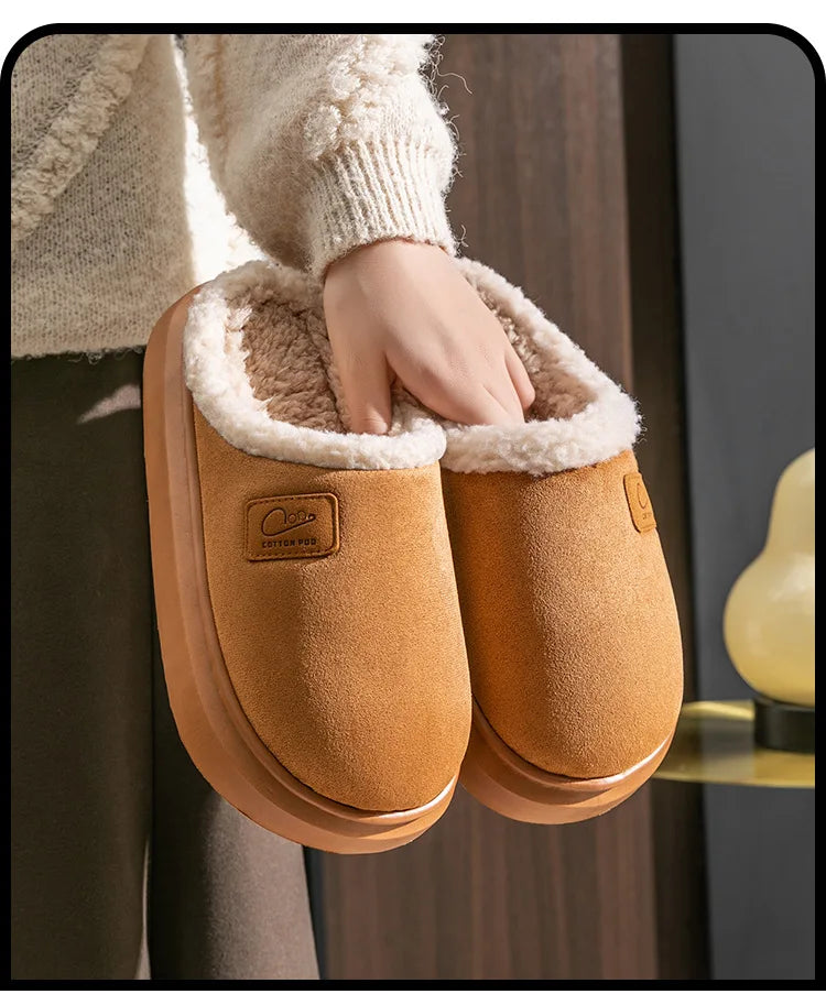 Comwarm Winter Plush Slippers For Women Indoor Antiskid Warm Cotton Slippers Fur Fluffy Flat Home Slides Lady Casual Furry Shoes