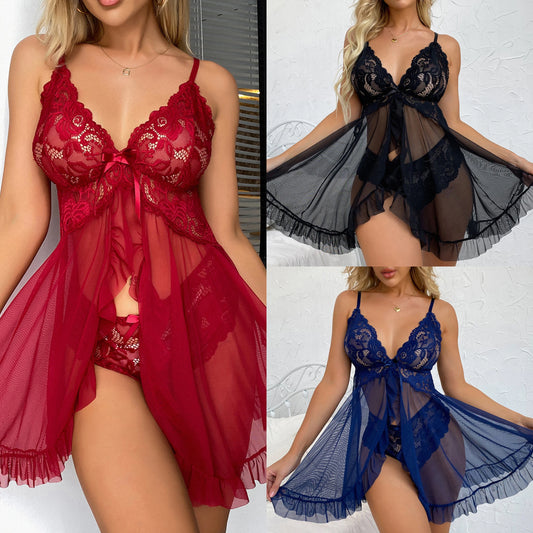 Summer Ladies Two-Piece Pajamas Underwear New Female Sexy V-Neck Lace Camisole Pajama Set Erotic Lingerie Pajamas Homewear Set