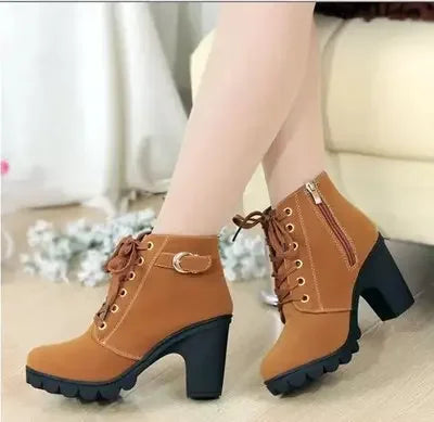 Winter 2023 New High Heeled Women Boots Cross Straps Short Boots Comfortable Waterproof Boots Warm Plus Size 42 Botas Femininas