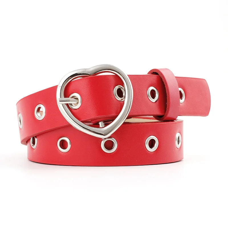 Fashion Women PU Leather Belt Heart Female Cute Black Harajuku Belt Ladies Pants Party Dress Heart Belts For Jeans