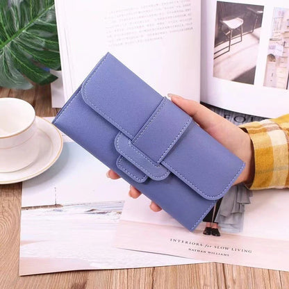 Solid Color PU Leather Women Wallet Luxury Long Hasp Fold-over Pattern Coin Purses Female Thin Clutch Phone Storage Bag Handbag