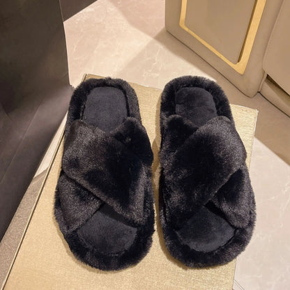 Casual Fluffy Slippers Women House Flats Plush Designer Platform Winter Shoes Girls Elegant Warm Home Fashion Popular Footwear