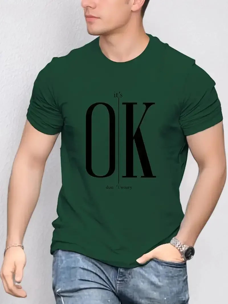 'It's Okay, Don't Worry 'Men's Casual Slightly Stretched Round Neck Pattern Cotton T-shirt Summer Men's Clothing Free Shipping