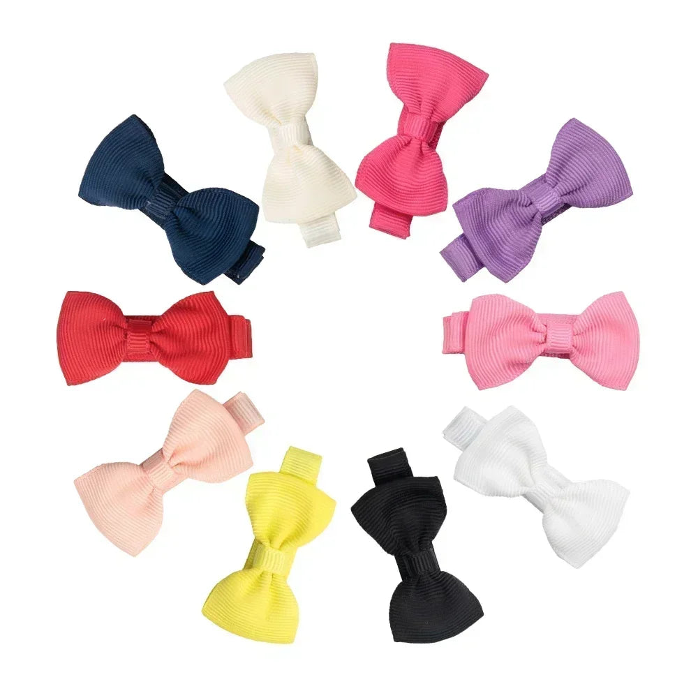 10pcs/lot Solid Color Grosgrain Ribbon Bowknot Kids Hair Clips Handmade Bows Baby Girls Barrettes Hairpins Photo Props Gift Sets