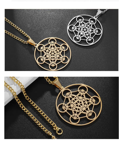 YILUOCD Vintage Metatron Cube Necklace 18k Gold Plated Sacred Geometry Powerful Protection Amulet Solomon Spiritual Jewelry