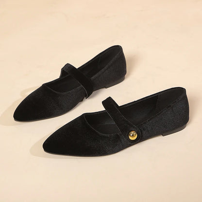 Women's Pointed Toe Flat Shoes With Velvet Matte Finish Single Shoes Women Comfort Loafers Shoes Leather Mary Jane Shoes