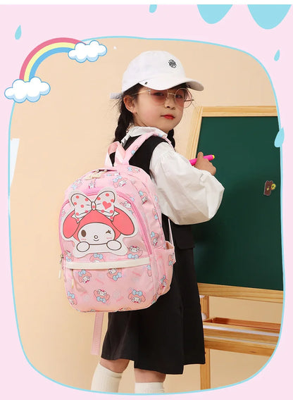 Anime Hello Kitty Kuromi Melody Kids School Bag Cartoon Cute Boys and Girls Travel Backpack 1-2 Grade Elementary School Backpack