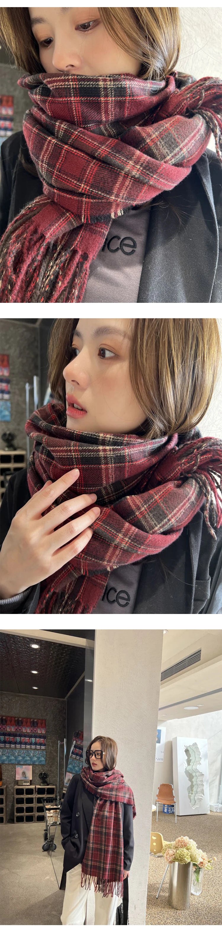 New 2023 Imitation Cashmere Women Scarf Winter Preppy Style Vintage Plaid Scarve Pashmina Mujer Foulard Blanket Wrap Shawl Pareo