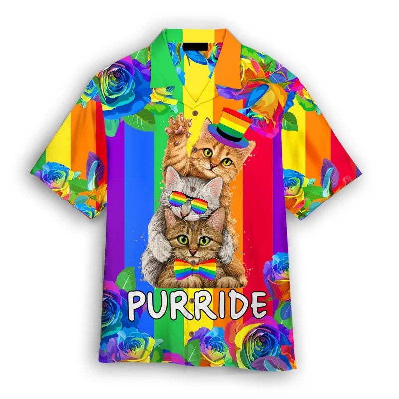 LGBT Gay Pride Hawaiian Shirt For Men Women Summer Street 3d Printed Shirts Love Is Love Lapel Short Sleeves Y2k Button Blouse