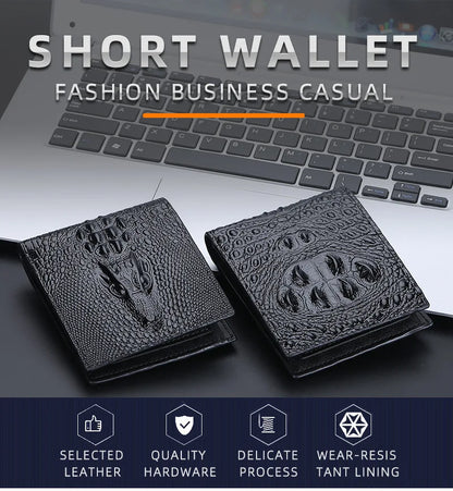 Crocodile Skin Wallet Men 100% Genuine Leather Small Zipper Short Men Wallets Credit Card Holders Coin Pocket Purse Alligator