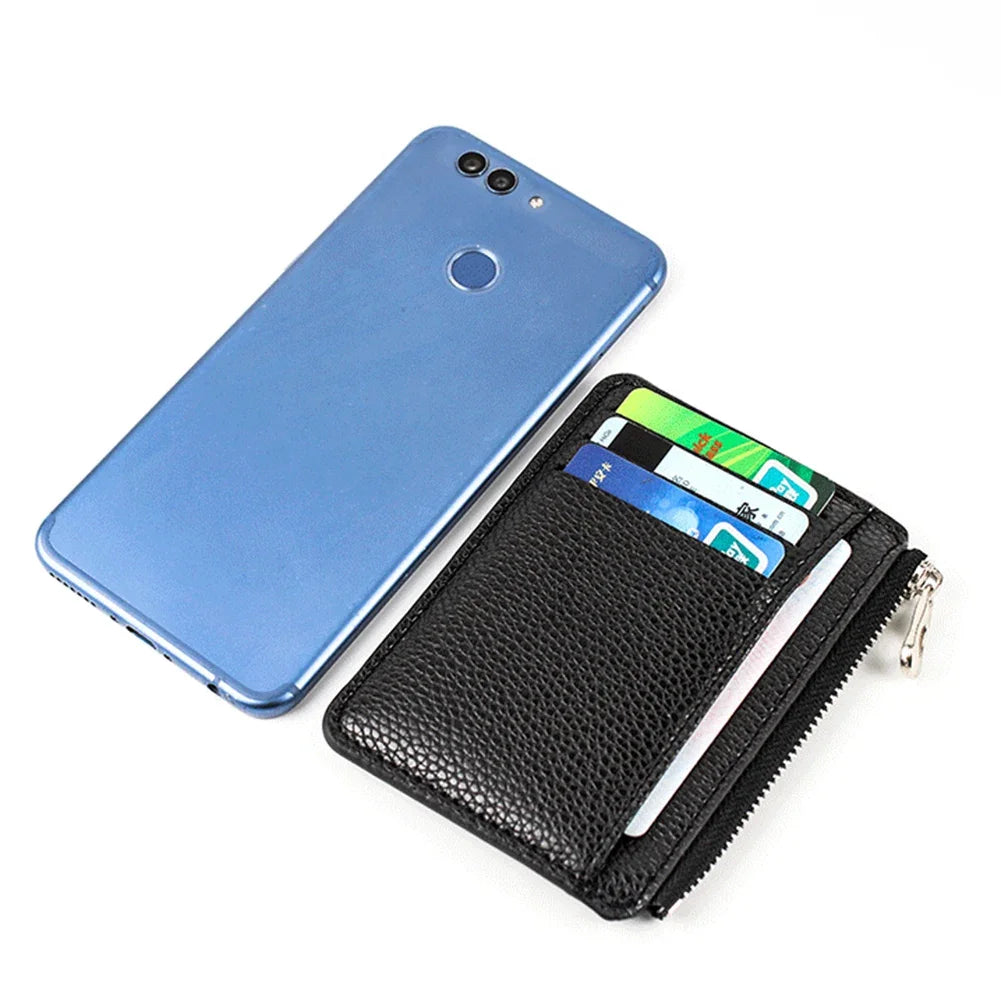 Mini Zipper Card Bag Slim ID Bank Purse Wallet Credit Organizer Portable Small Slim Ultra-thin Short Purse for Men Black