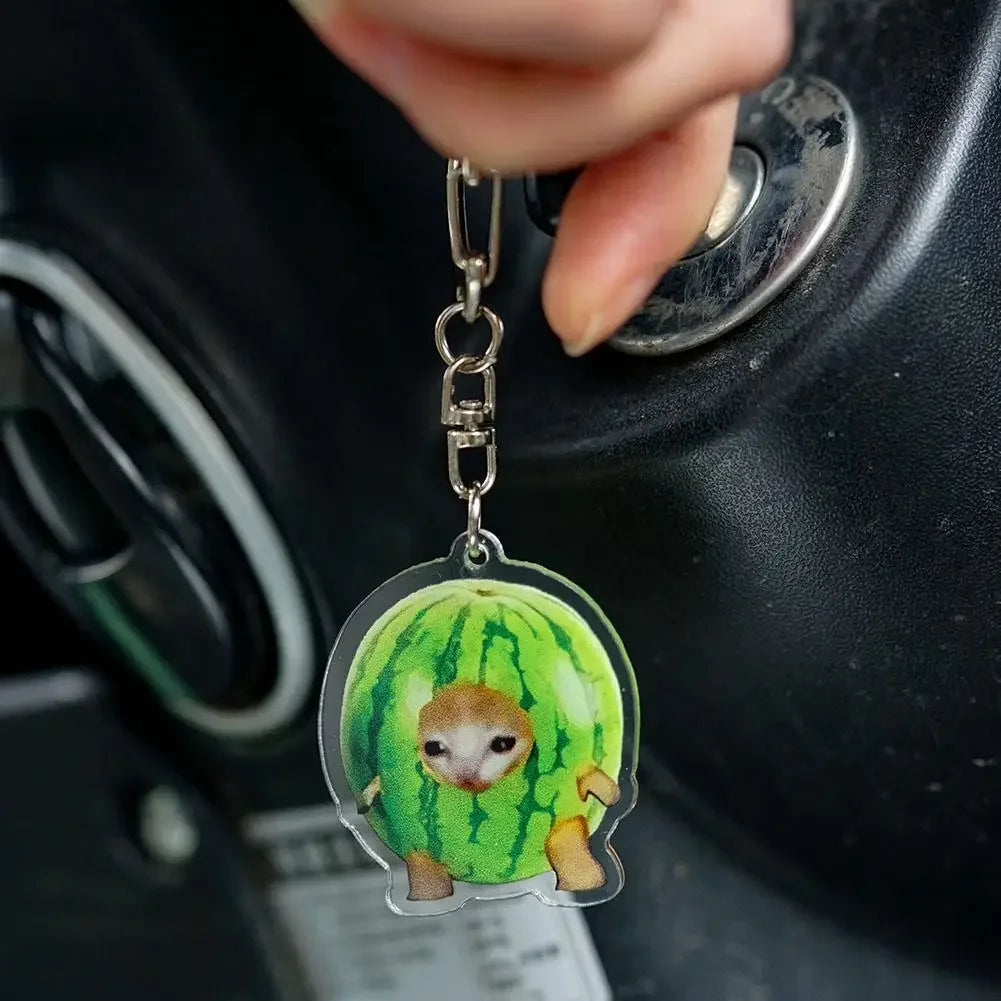 Food Cat Head Expression Keychain Popular Schoolbag Mobile Phone Pendant  Acrylic Fun Gift For Students Keyring Accessories