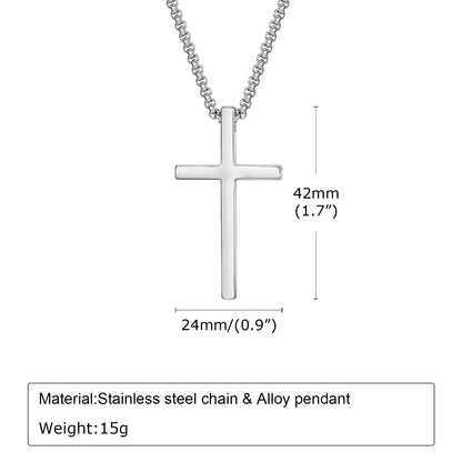 Vnox Cross Necklace for Men Women, Silver Color Plain Cross Pendant Collar with Stainless Steel Box Chain