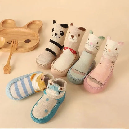 Spring and Autumn Cartoon Baby Shoes and Socks, Infant Walking Shoes and Socks, Non Slip Sole, Children's Floor Socks