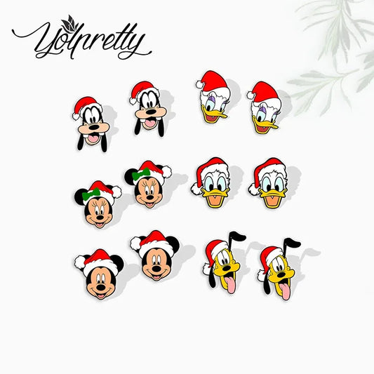 2024 New Cartoon Mickey Mouse Donald Duck Daisy and Friends Christmas Characters Epoxy Handcraft Acrylic Stud Earrings