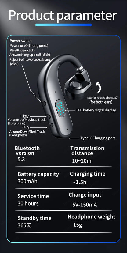 Wireless Bluetooth Headphones With Microphone Bone Conduction Earphones Handsfree Noise Canceling Headset For Driving Audifonos