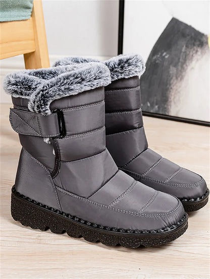 Msfilia Women Autumn Winter Rabbit Fur High Barrel Warm Velcro Waterproof Snow Boots