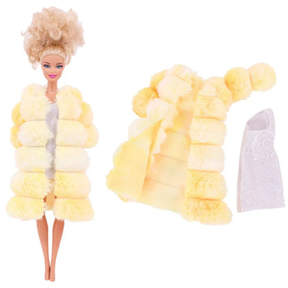 30CM&11.8Inch Doll Clothes Plush Coat + Dress+Hat ,T-shirt Set Suitable Fashion Outfit Casual Clothing Free Glasses Gift