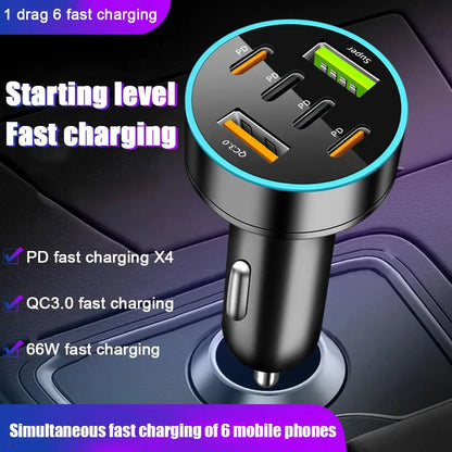 Digital Display Car With 4 Usb Car Charger Adapter 66w Fast Charging PD Head Phone Mobile Charging Car Charging Accessories