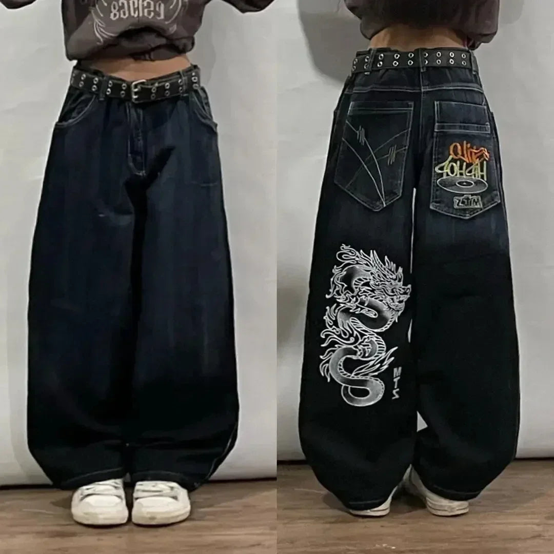 Street Fashion Trend Washed Vintage Jeans Women Y2K New Harajuku Casual Joker Straight Wide Leg Pants Couple Punk Rock Trousers