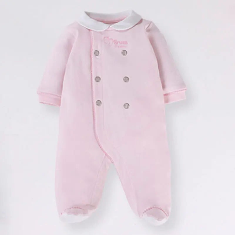 0M Newborn Baby Footed Romper Infant Spring Autumn Cotton Side Snap Jumpsuit Overall Boy Girl Peter pan Collar Onesies Outfit00M