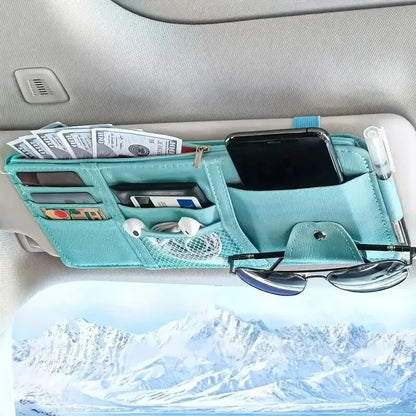 Car Sun Visor Organizer Sunglass Mobile Phone Holder Bracket Car Auto Interior Accessories Pocket Card Storage Pouch Mount Stand