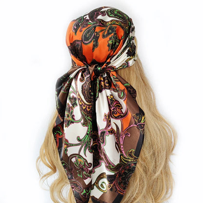 new 90*90cm fashion Silk Scarf Scarftop Headwraps Women Vintage Four Seasons Hair Scarve Hijab Foulard Bandana Femme Headscarf