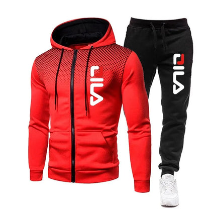 Mens Tracksuits+Sweatpants Two Pieces Suits 2024 Winter Print Zipper Hooded Sweatshirt Casual Fitness Jogging Sports Pants Sets