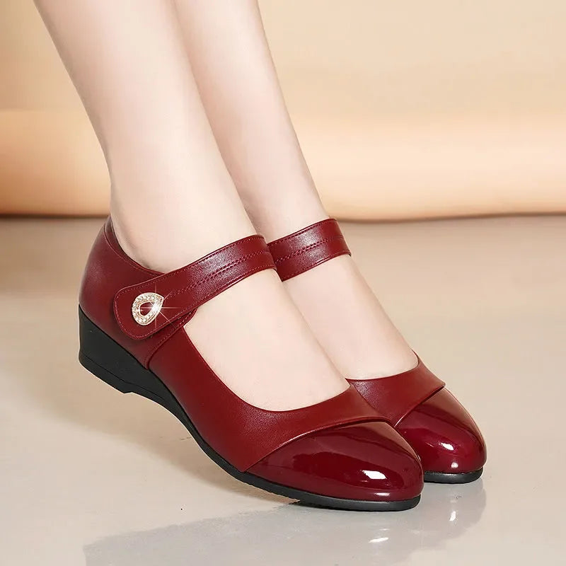 Women Fashion Light Weight Wedge Heel Comfort Spring & Autumn Shoes Lady Casual Sweet Home & Outside Black Leather Pumps E1419