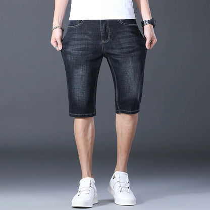 2024 Summer Men'S Thin Slim-Fit Denim Shorts Business Casual Fashion All-Match Stretch Loose Cropped Trousers Male Brand Jeans