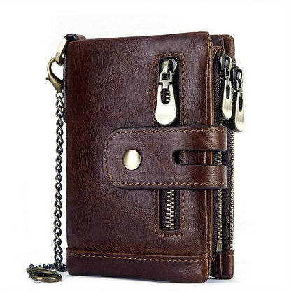 100% Genuine Leather RFID Men Cowhide Wallets Coin Purse Small Mini Card Holder Chain PORTFOLIO Portomonee Male Wallet Pocket