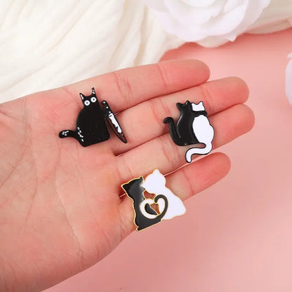 3pc Brooch For Men And Women Badge Chest Ornament Cartoon Animal Series Black And White Cat Embracing Shape