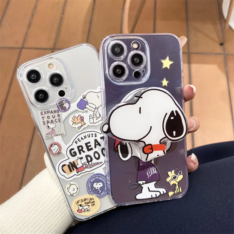 Cartoon Snoopy Puppy Cartoon Case Wireless Charging For iPhone 15 14 13 12 11 Pro Max for Magnetic Magsafe Holder Clear Cover