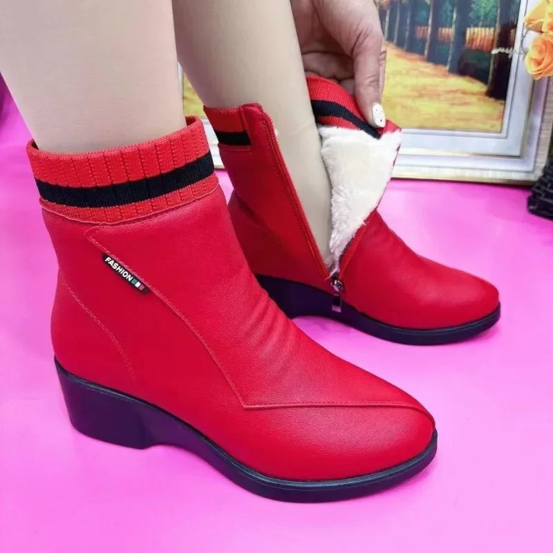 Red Women's Short Boots 2023 Winter Warm Platform Boots High Quality Women Rome Shoes Anti-slip and Wear-resistant Modern Boots