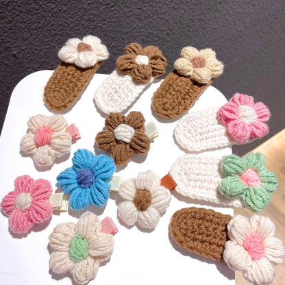 Lovely Sweet Hair Clips Wool Knitted Flower Barrettes Hairpins for Kids Girls Candy Crochet Cartoon Headwear Hair Accessories