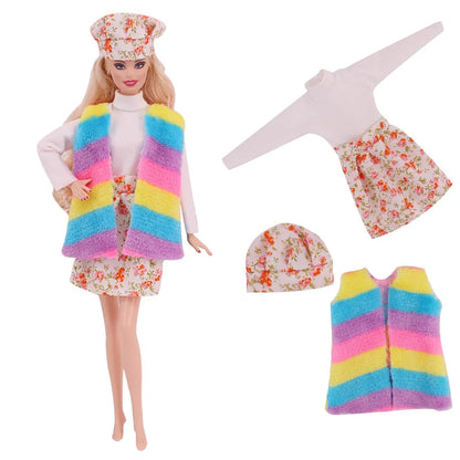 30CM&11.8Inch Doll Clothes Plush Coat + Dress+Hat ,T-shirt Set Suitable Fashion Outfit Casual Clothing Free Glasses Gift