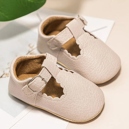 Meckior Baby Shoes Newborn Flats Dress Shoes Infant Rubber Sole Anti-slip PU Leather Party Wedding Princess Baby Girl Shoes 0-18