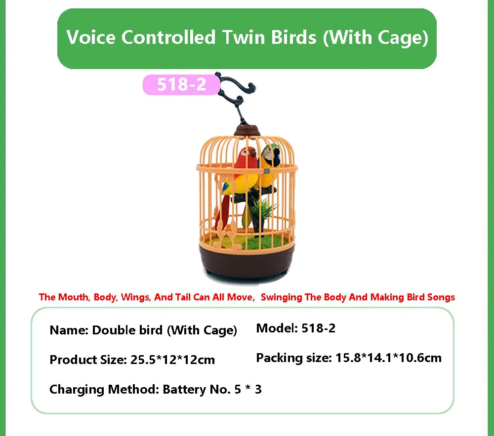 Sound And Voice Control Stimulation Induction Cage Bird Cage Sound Electric Bird Pet Toy Garden Display Children's Toy Gifts