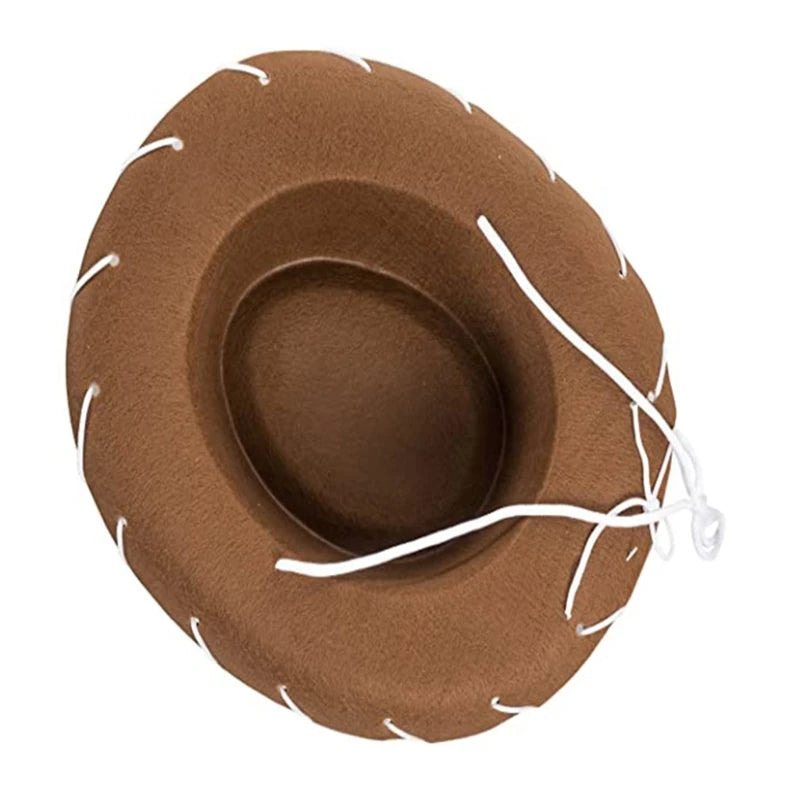 Children Brown Red Felt Woody Cowboy Hat Adjustable Western Big Brimmed Cowboy