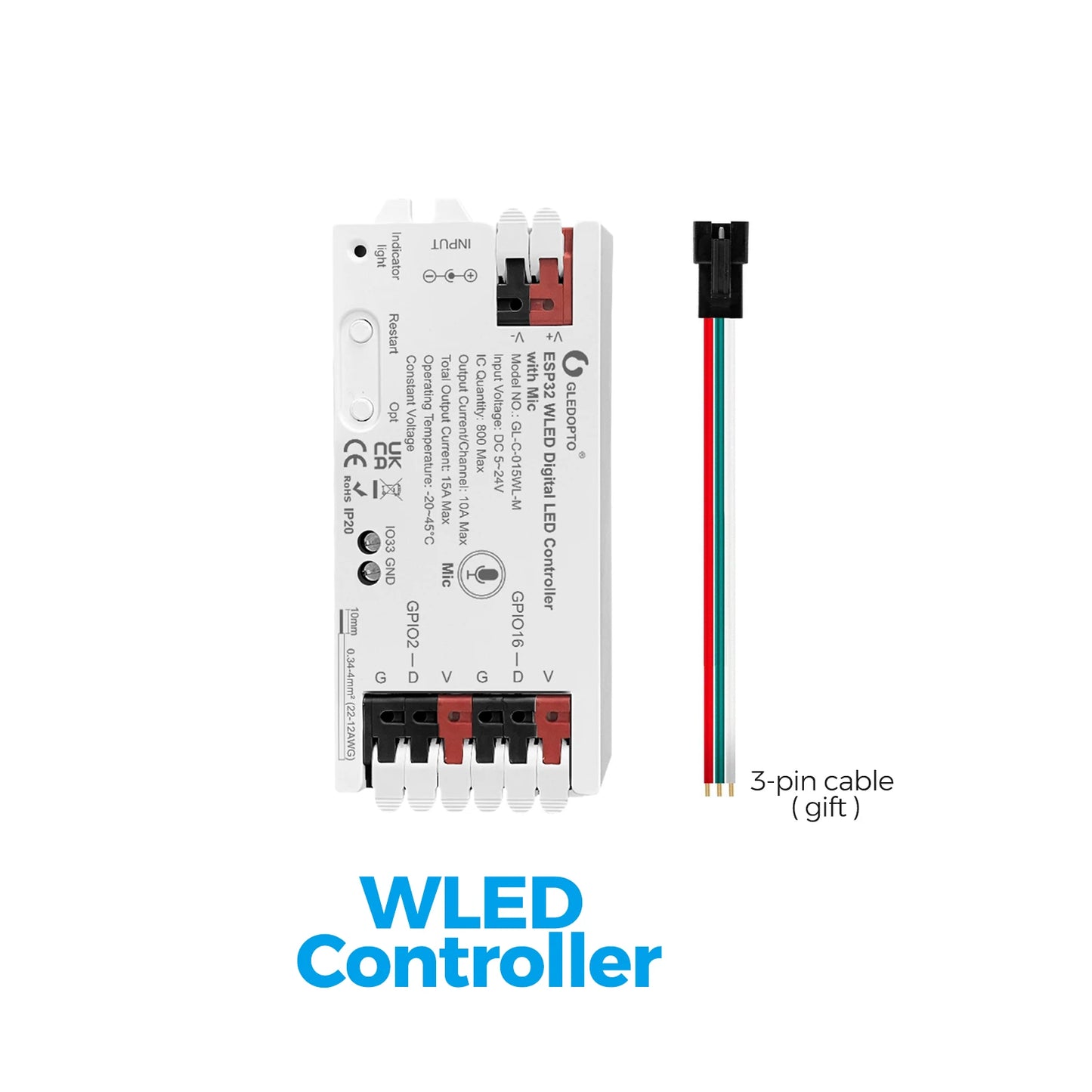 WLED Controller ESP32 with Microphone Sound Reactive Music Sync 5V 12V 24V WLED Remote Control Optional, Work with Alexa