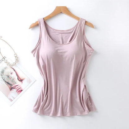 2025 Women's Vest Tops With Built In Bra Neck Vest Padded Slim Fit Tank Tops Sexy Shirts Feminino Casual Underlay shirt slimming