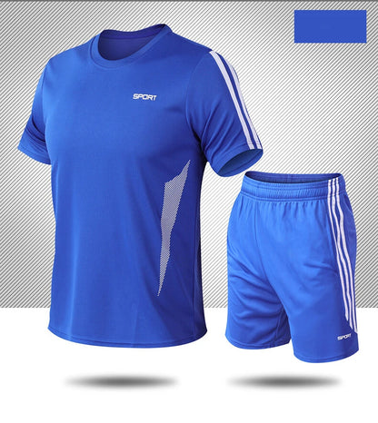 Summer men's sports set, outdoor fitness running basketball, short sleeved T-shirt and shorts, loose and quick drying