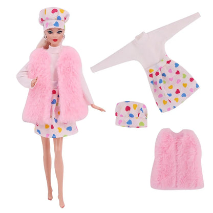 30CM&11.8Inch Doll Clothes Plush Coat + Dress+Hat ,T-shirt Set Suitable Fashion Outfit Casual Clothing Free Glasses Gift